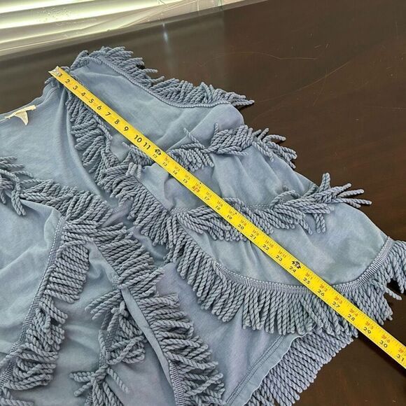 Cache Vintage Blue Fringe Open Front Festival Sleeveless Vest Cardigan One Size - Picture 11 of 13